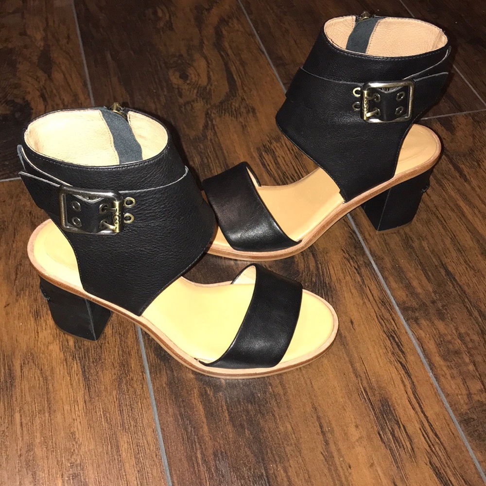 Black leather UGG heels